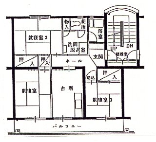 イラスト：旭ヶ丘第2団地4階建て間取り図
