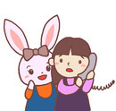イラスト：電話相談している様子とうさぽちゃん