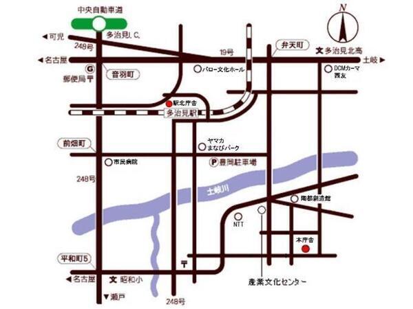 地図:市役所本庁舎へのアクセス