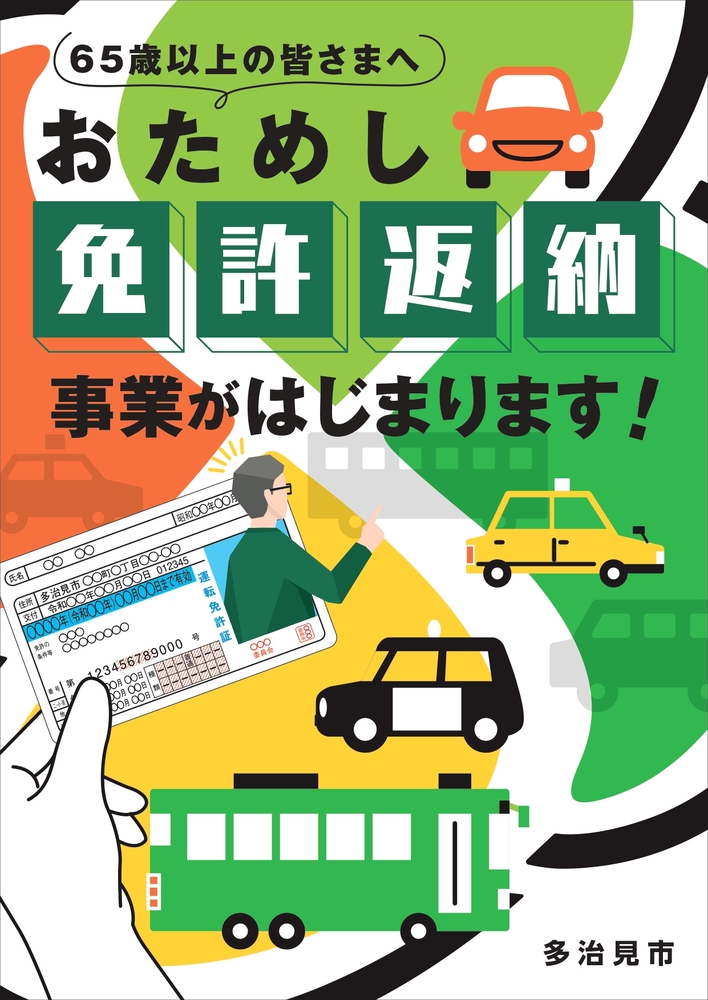高齢者マーク、自動車、運転免許証を持つ手のデザイン